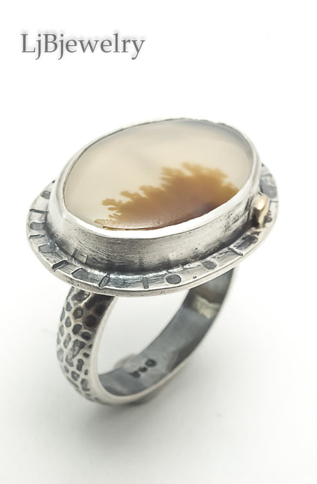 Sterling Silver and Gold Agate Ring
