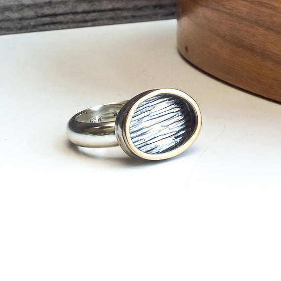silver and 10 k gold ring