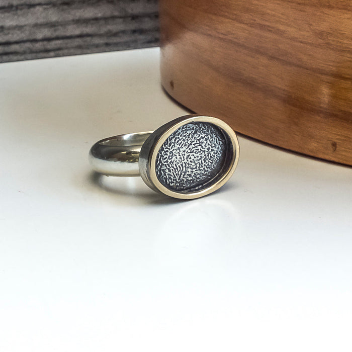 silver and gold textured ring for women