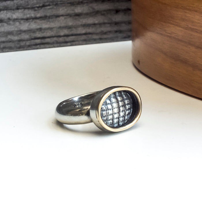 silver and gold textured ring for women