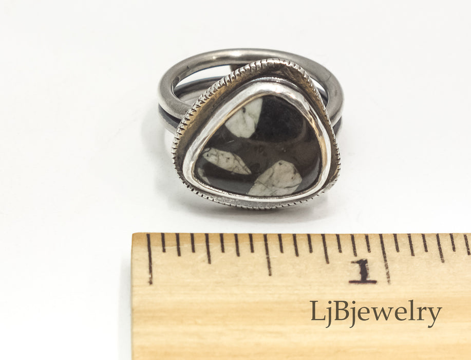 chinese writing stone silver ring