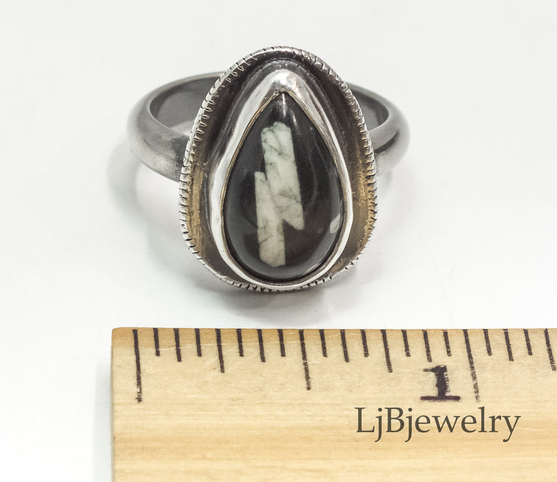 chinese writing stone sterling silver ring