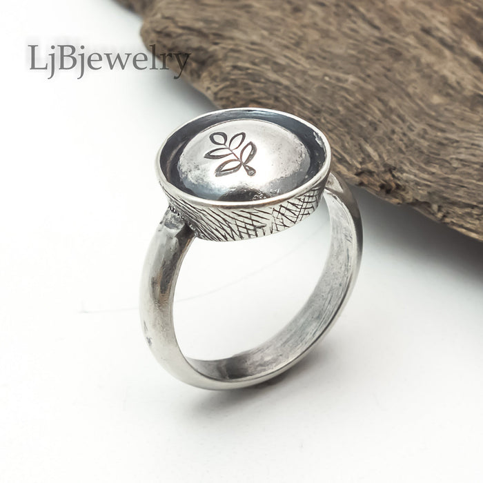 sterling silver leaf ring