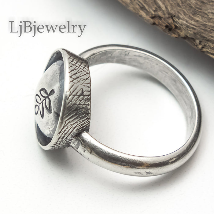 sterling silver leaf ring