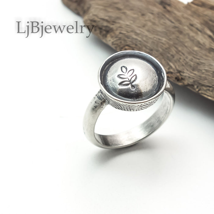 sterling silver leaf ring