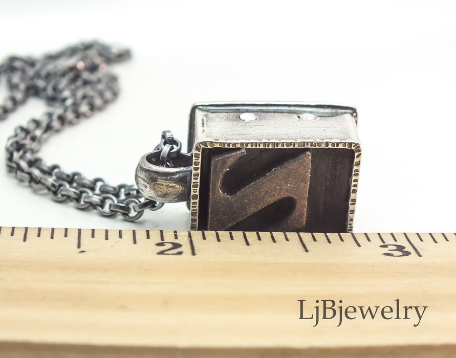 Vintage Letterpress Stamp Necklace "Z"