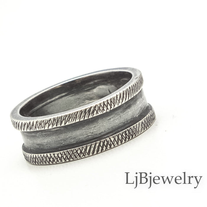 wide sterling silver textured ring band for men and women