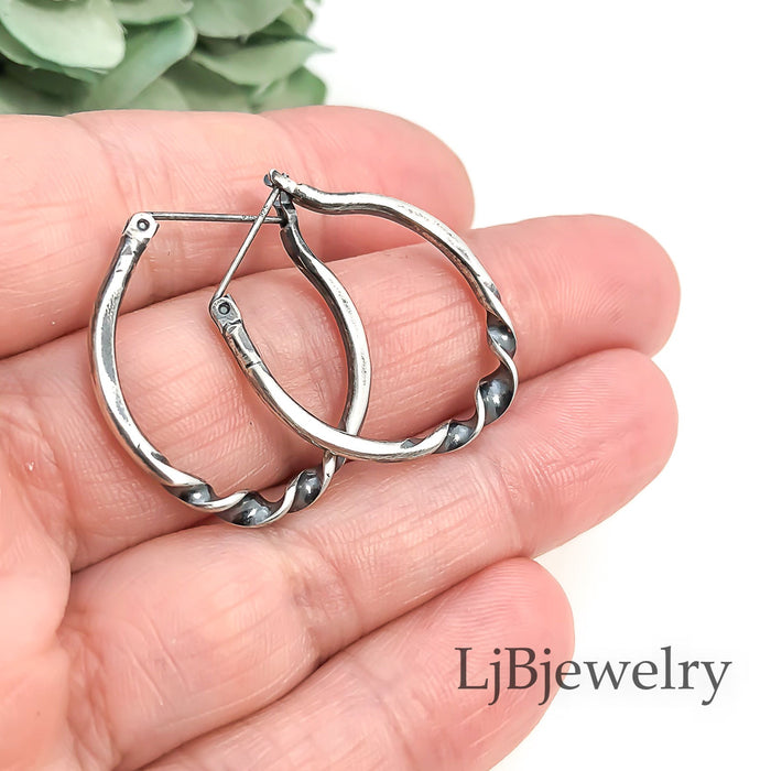 medium size sterling silver twisted hoop earrings