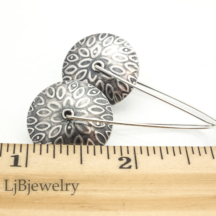 silver textured dangle earrings