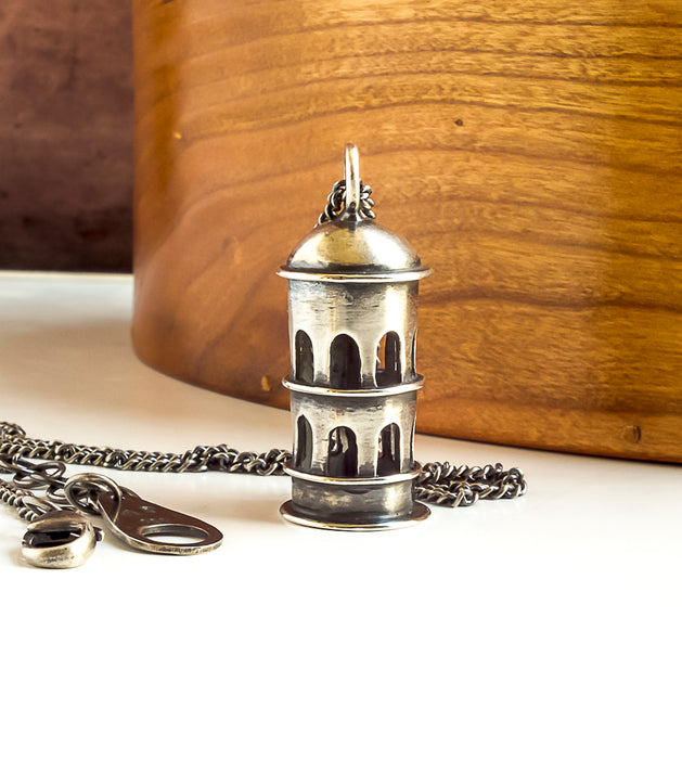 sterling silver tower with arches necklace