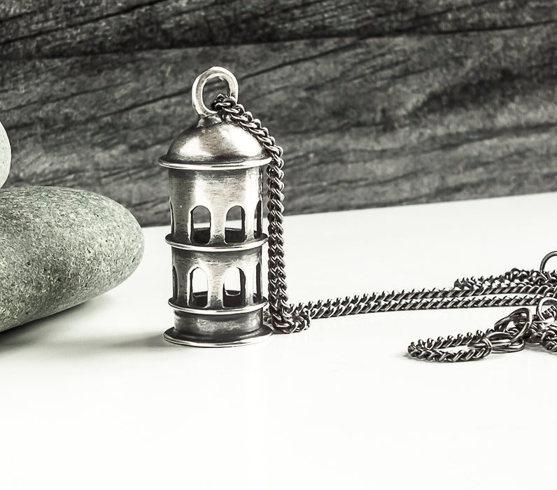 sterling silver tower pendant